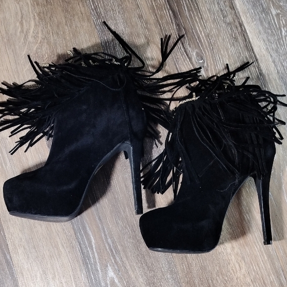 Scene Weaver Black and Gold Fringe Ankle Booties - Picture 3 of 5
